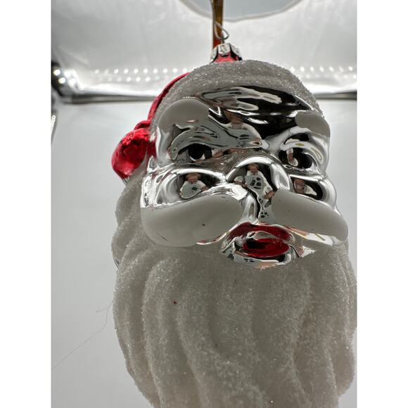 Vintage Mercury Glass Santa Claus Christmas Ornament Mica Red Silver White 4" - Picture 5 of 8
